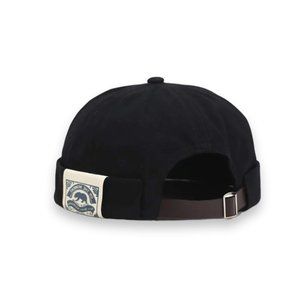 Black Docker Hat No Brim Cap - NEW